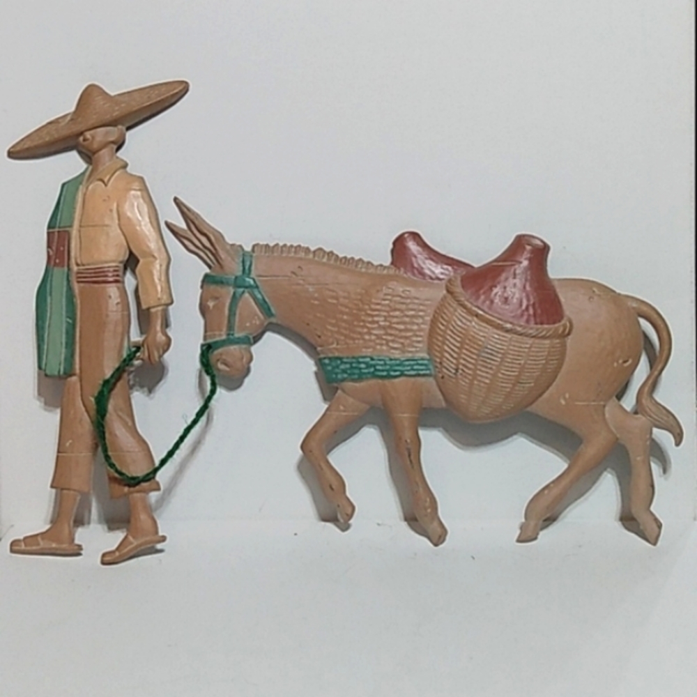 80s Cast aluminum metal southwest man and donkey wall decor